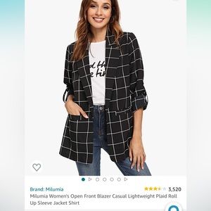 Checkered lightweight open front blazer